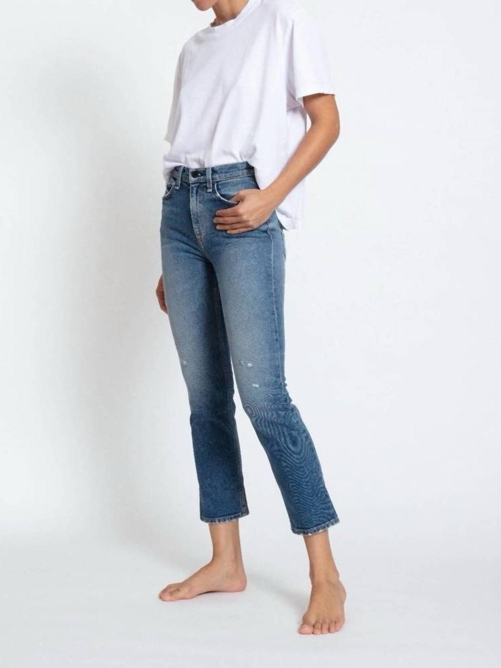 ASKK NY • Mid Rise Straight jean cropped ankle distressed Marina blue wash